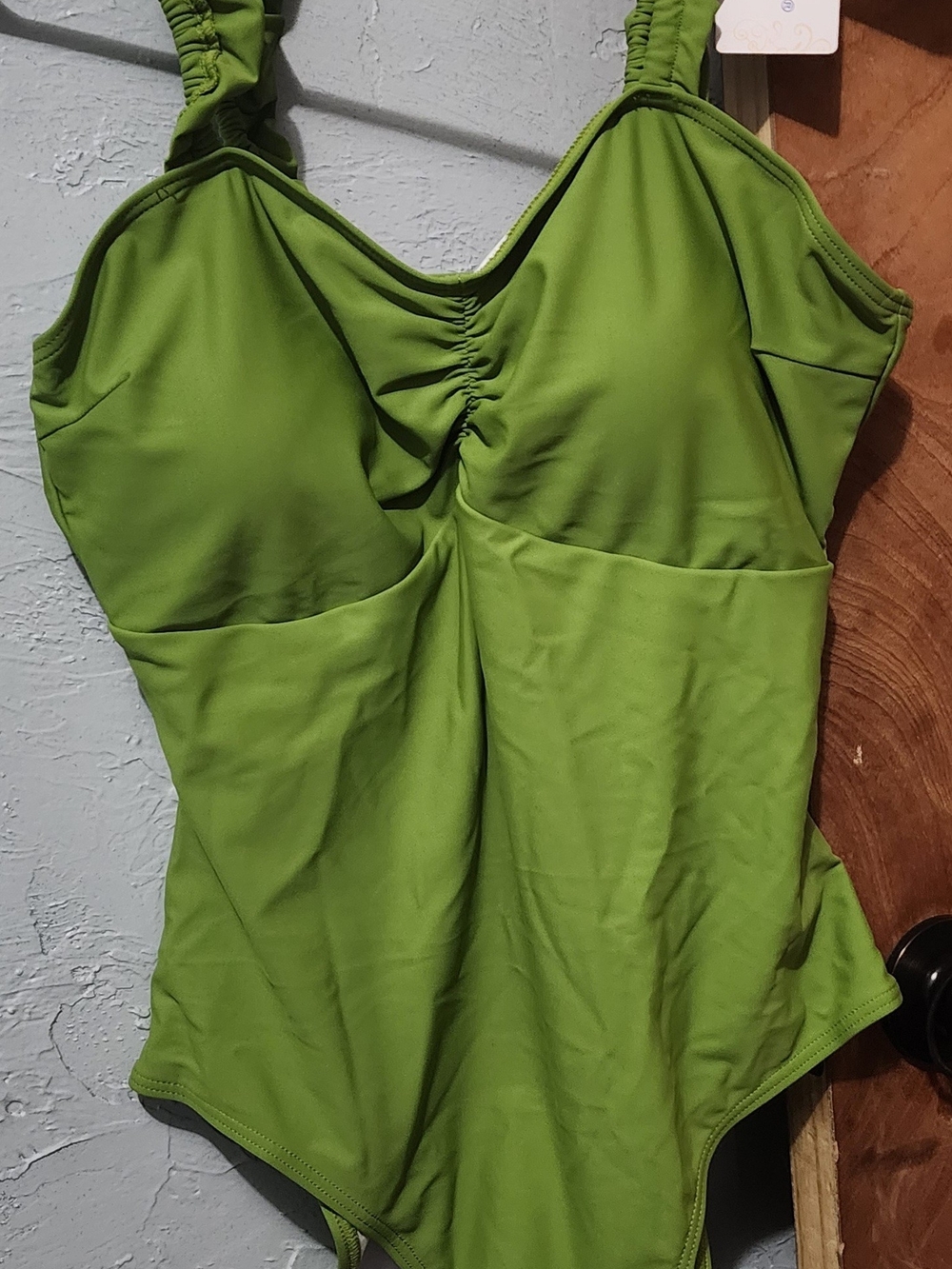 Olive Green One-Piece Swimsuit with Ruched Front